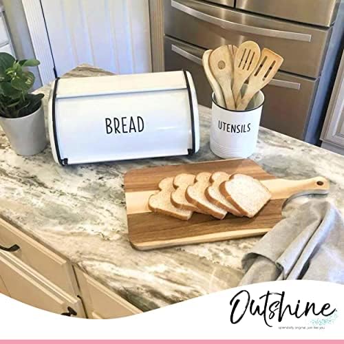 Outshine Beyaz Vintage Rulo Üst Ekmek Kutusu ve Mutfak Eşyası Tutucu Seti / Büyük Ekmek Kutusu Ekmek Taze Tutar / Çiftlik Ekmek