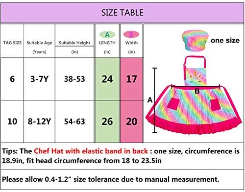 MHJY Çocuklar Önlük Şapka Seti Kızlar için Pilili Etek Unicorn Önlükleri Ayarlanabilir Pişirme Pişirme Boyama Önlük ile Cepler,gökkuşağı