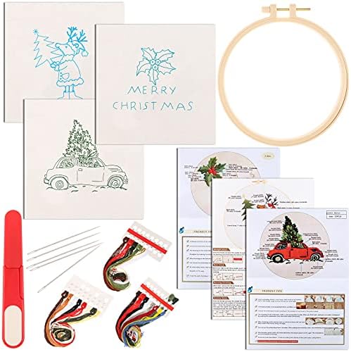 3 Setleri Noel Nakış Çapraz Dikiş Başlangıç Kiti Noel Desen Nakış Bez Plastik Nakış Hoop Renk Konuları ve Araçları Kiti için