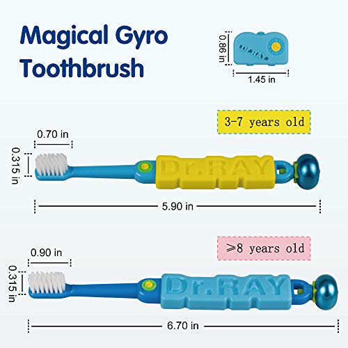 Dr. Ray Magical Gyro Çocuk Diş Fırçası, Diş Fırçası Kılıflı, 3-7 Yaş Arası, Ekstra Yumuşak (3'lü Paket, Mavi)