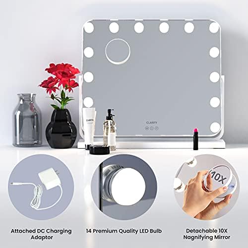 [360° Döndürme] Işıklı CLARFY Makyaj Aynası, 14 Kısılabilir LED ve USB Çıkışlı 23 inç Büyük Hollywood Makyaj Aynası, 3 Renk ve