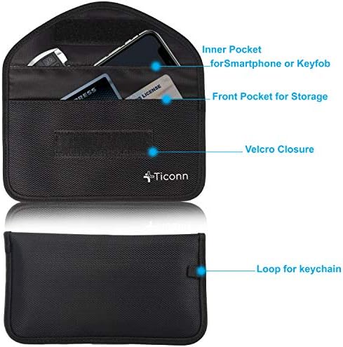 Cep Telefonu için TİCONN Faraday Çantası (2 Paket), GPS RFID Sinyal Engelleme Çantası, Koruyucu Kılıf Cüzdan Telefon Kılıfı (Siyah)