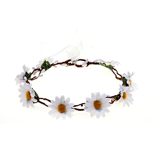 DreamLily Düğün Festivaller Çiçek Saç Bandı Ayarlanabilir Şerit Papatya Çiçek Kafa Taç BC38 (Beyaz)