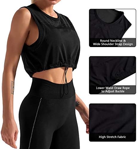 RuuKarm Kırpma Üstleri Kadınlar için Egzersiz Yoga Tankı Üstleri Gevşek Kırpma Üst Koşu Atletik T-Shirt