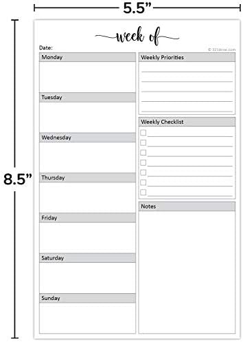 321Done Haftalık Planlama Not Defteri-50 Sayfa (5.5 x 8.5) - Haftalık Öncelikler Yapılacaklar Listesi Yırtma Pedi, Planlayıcı