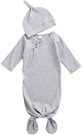 Yenidoğan Bebek Pamuk Çizgili Elbise kundak battaniyesi Düğümlü Pijama Uyku Tulumu + Sıcak Kafa Bandı (U-Sarı, 0-3 Ay)