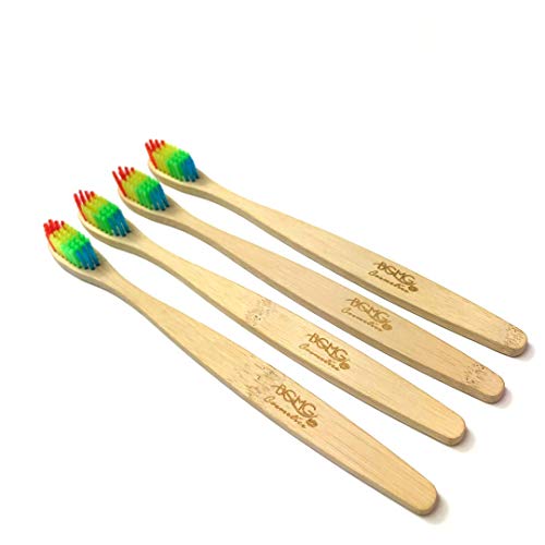 Diş Bakımı için Çevre Dostu Gökkuşağı Rengi Doğal Bambu Diş Fırçaları-1 ila 4 Paket