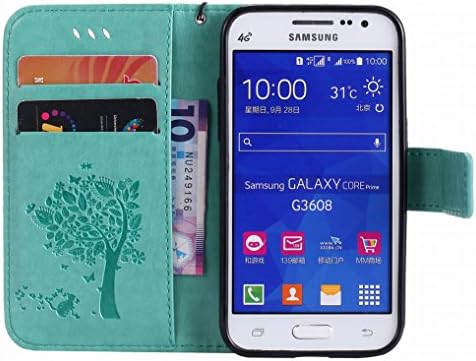 samsung Galaxy Core Başbakan / G360 Durumda, Ougger Şanslı Yaprak Baskı Cüzdan Kapak Kart Yuvası Premium PU Deri Flip Case Manyetik