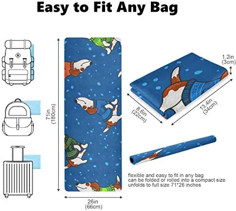 MCHIVER Seyahat Yoga Mat Kaymaz-Noel Kış Köpekler Katlanabilir egzersiz matı Hafif egzersiz matı ile Çanta Ter Emici Pilates