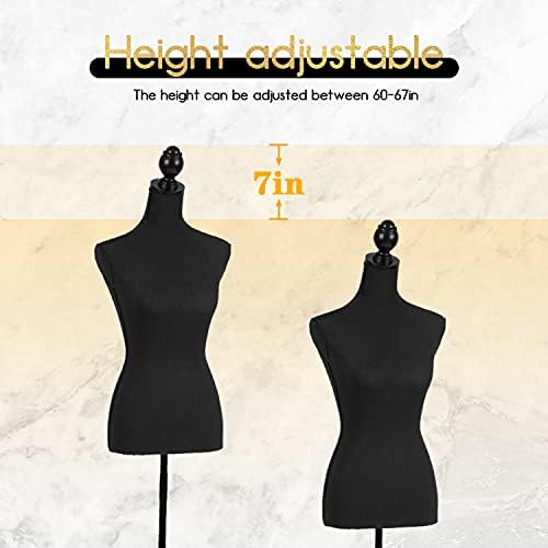 Mankeni 60”-67 Yüksekliği Ayarlanabilir Manken Tripod Standı kadın Modelleri için Ekran Köpük Gövde (Siyah)
