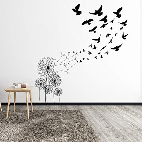 Poorminer Siyah Karahindiba Duvar Çıkartmaları, Kuşlar Duvar Srickers, rüzgarda Uçan Duvar Sanatı Resimleri Yatak Odası Oturma