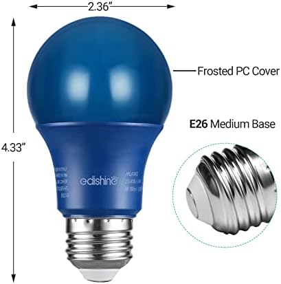 EDİSHİNE 4-Pack Mavi ampul, A19 LED led ampul 60 W Eşdeğer, E26 orta Taban, 9 W, noel Dekorasyon için açık mavi ışıklar, sundurma,