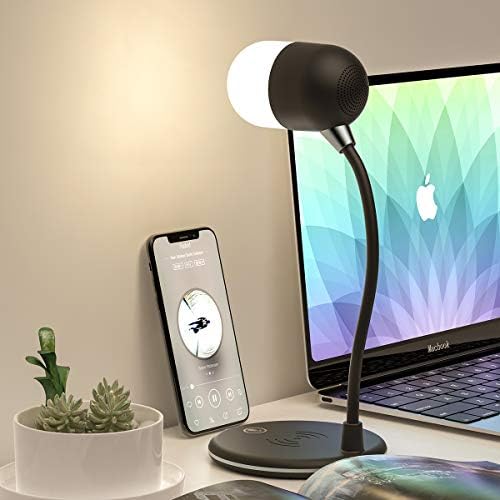 LED Masa lambası-Dahili Bluetooth Hoparlörlü ve Kablosuz Şarjlı Masa Lambası,Akıllı Dokunmatik Kısılabilir Göz Bakımı Başucu