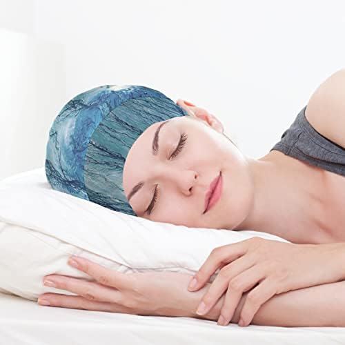 Kadın Saten Astarlı Uyku Kap Elastik Ombre Mavi Mermer Kemo Şapkalar Hımbıl Gece Beanies için Kıvırcık Saç