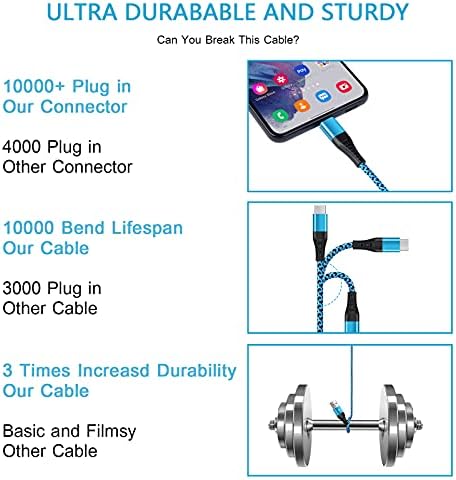 C Tipi Şarj Hızlı Şarj Güç Kablosu 5 Paketi 6FT Android USB C şarj kablosu Örgülü Telefon Şarj için Samsung Galaxy S21 S20 A02S