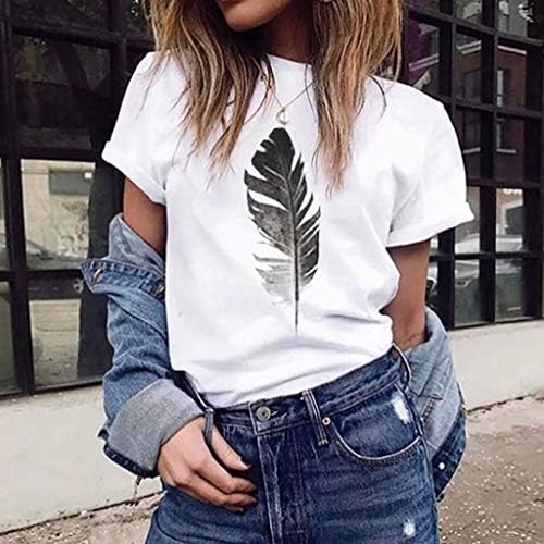 Moda kadın gevşek kısa kollu yaprak baskı T-Shirt rahat O-boyun üst