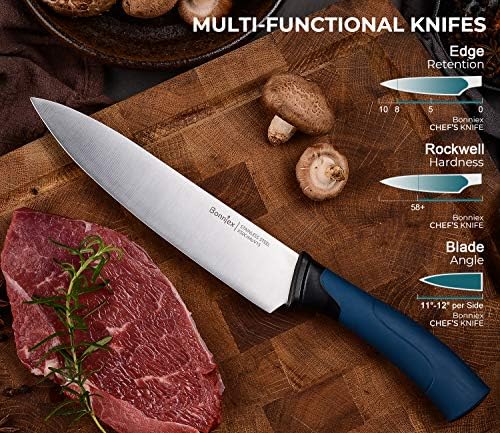 Bonnıex Mutfak Bıçakları 5-Piece ile blok Şef Bıçaklar Ultra Keskin Şef Bıçak Seti için Profesyonel Çok Amaçlı Pişirme ile Ergonomik