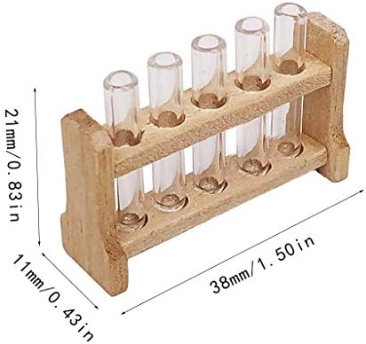 Jiameajani 5 adet/takım Laboratuvar Cam Test Tüpleri ile Ahşap Raf Seti 1:12 Dollhouse Minyatür Aksesuar Dekorasyon Süs