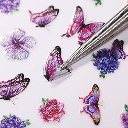 Kelebek Nail Art Etiketler Çıkartmaları 6 Levhalar Kelebek Nail Art Malzemeleri Yapıştırıcı Sticker Lazer Renkli Kelebek Tasarımlar
