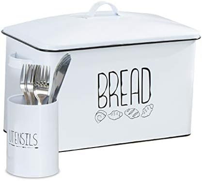 Yaşam-Ev Çiftlik Evi Ekmek Kutusu-XL Boyutu Ekmek saklama kabı ile Eşleşen Gereçler Teneke Beyaz Metal-Ekmek Kutuları İçin Mutfak