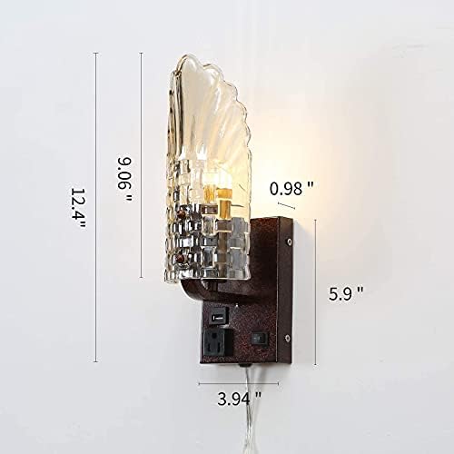 Desen Cam Duvar Lambası Plug in Vintage Retro Duvar Aplikleri Plug in Vanity ışık fikstür Kapalı / Açık USB Duvar Aydınlatma