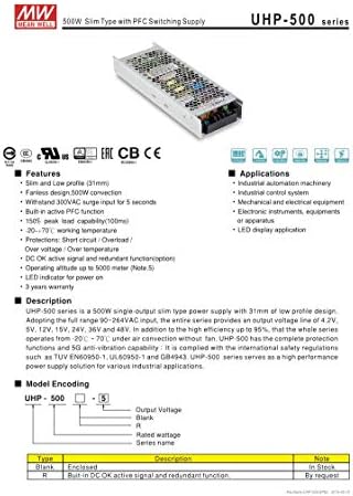 LED PFC Anahtarlama Kaynağı ile Meanwell UHP-500R-24 24V 20.9 A 502W İnce Tip