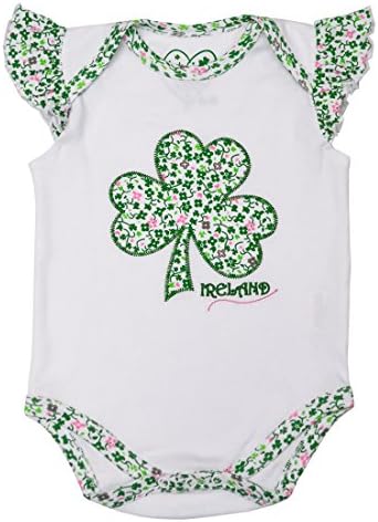 Beyaz ve Yeşil İrlanda Çiçek Baskı Shamrock Aplike Bebek Yelek Onesie